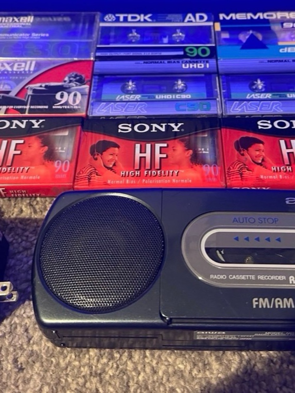 Black Portable FM/AM Radio Cassette Recorder with Built-In Speaker